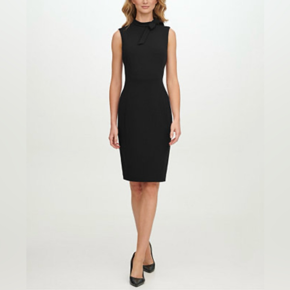 Calvin Klein Black Bow Neck Sleeveless Midi Sheath Dress Macy’s